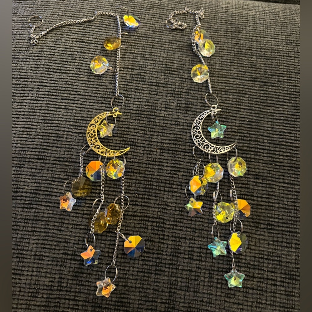 Large Crystal Suncatchers with Silver or Gold Moons and Crystal Stars and Discs